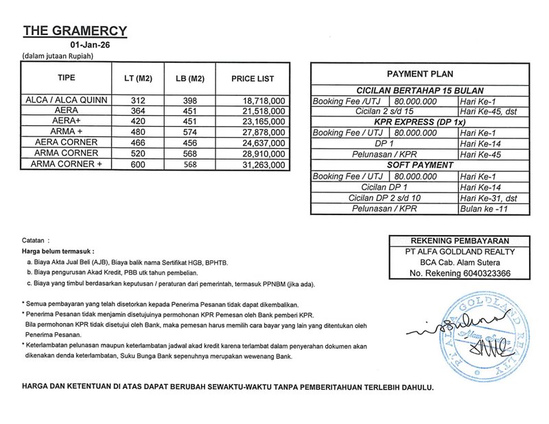 harga the gramercy